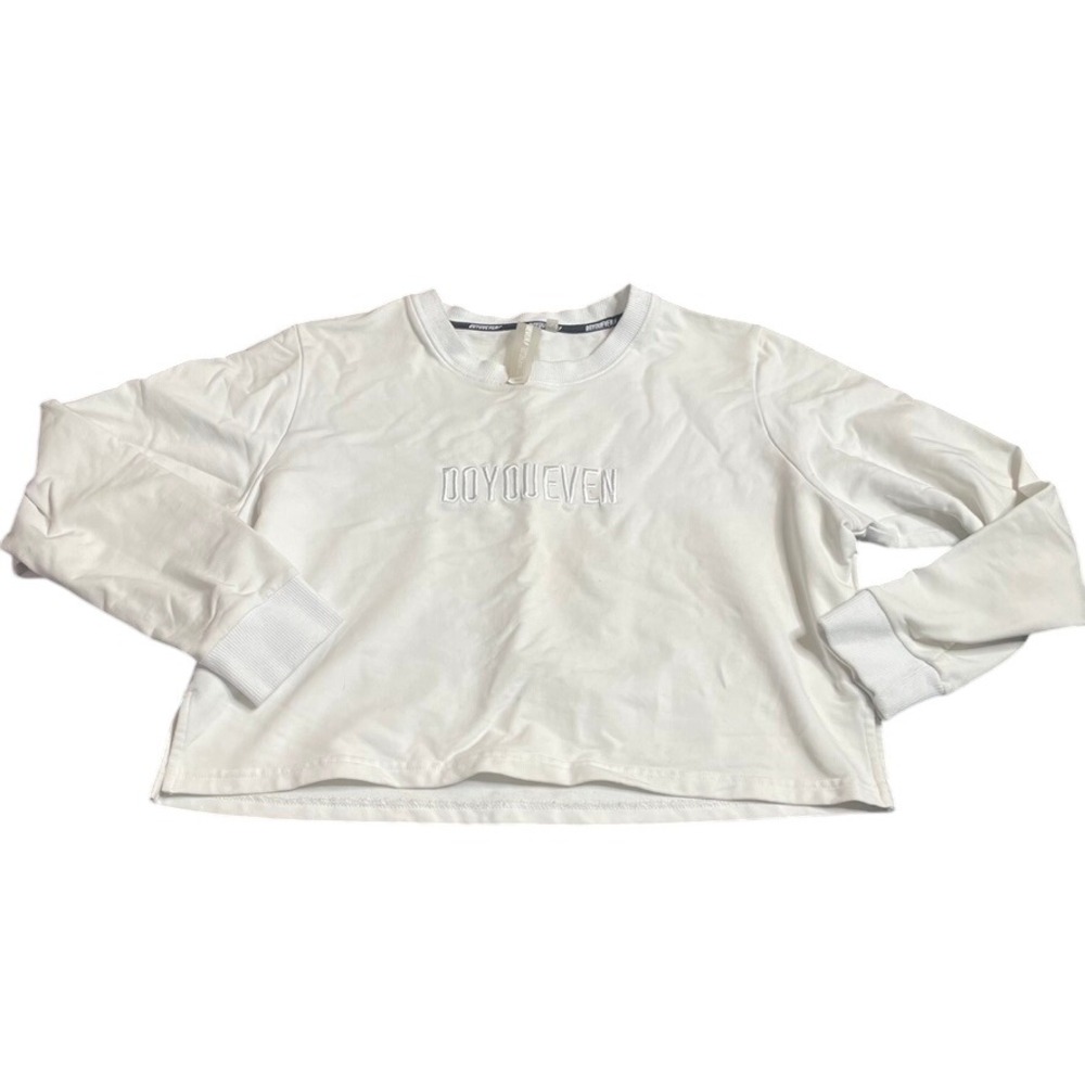 DOYOUEVEN White Embroidered Cropped Long Sleeve Sweatshirt‎ Top Women's Small
